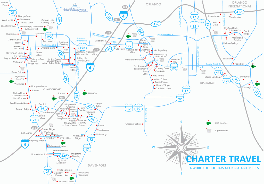Orlando Villa Map | Tailormade Holidays - Charter Travel - Emerald Island Florida Map