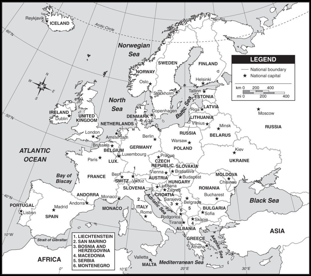 Outline Map Of Europe Countries And Capitals With Map Of Europe With - Printable Map Of Europe With Cities