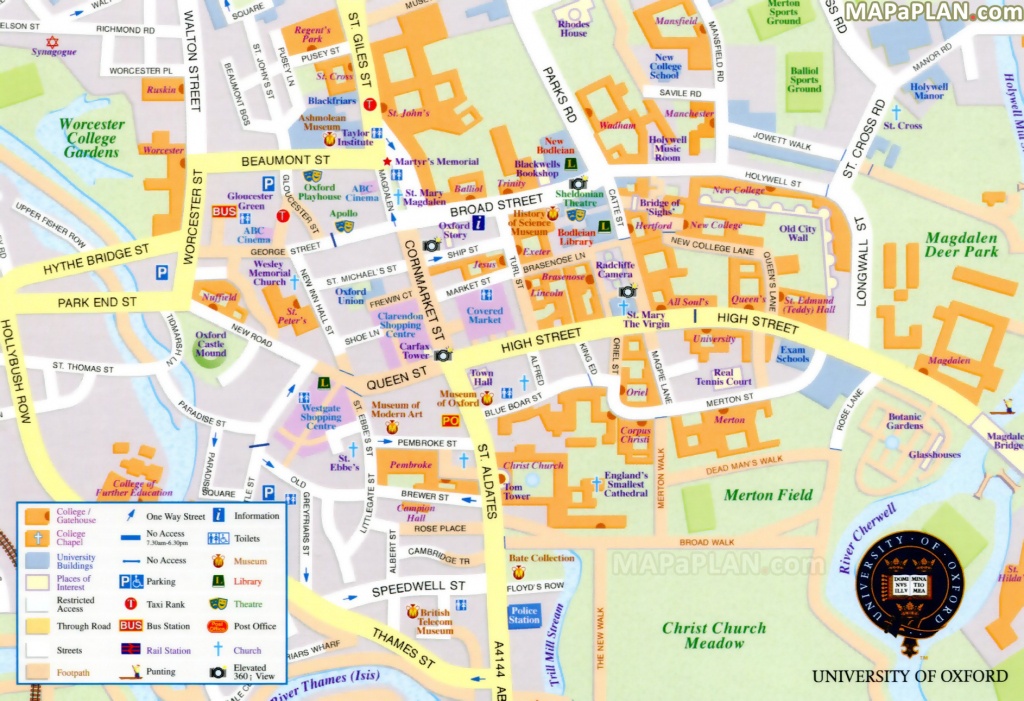 Oxford Maps - Top Tourist Attractions - Free, Printable City Street Map - Printable Map Of Oxford