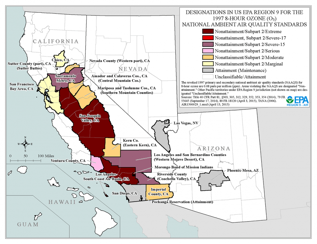 Ozone Attainment Designations -1997 8-Hour Standard, Maps, Air - Southern California Air Quality Map