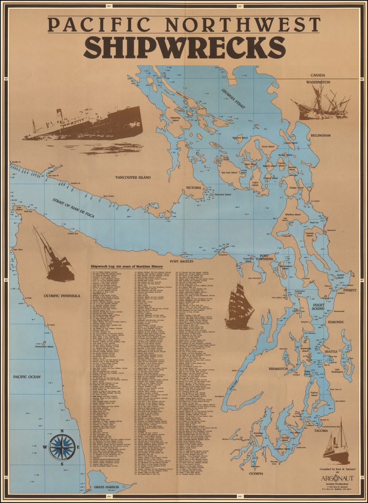 Pacific Northwest Shipwrecks - Barry Lawrence Ruderman Antique Maps Inc. - California Shipwreck Map