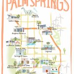 Palm Springs California Illustrated Travel Map Print Of Watercolor   Where Is Palm Desert California Map