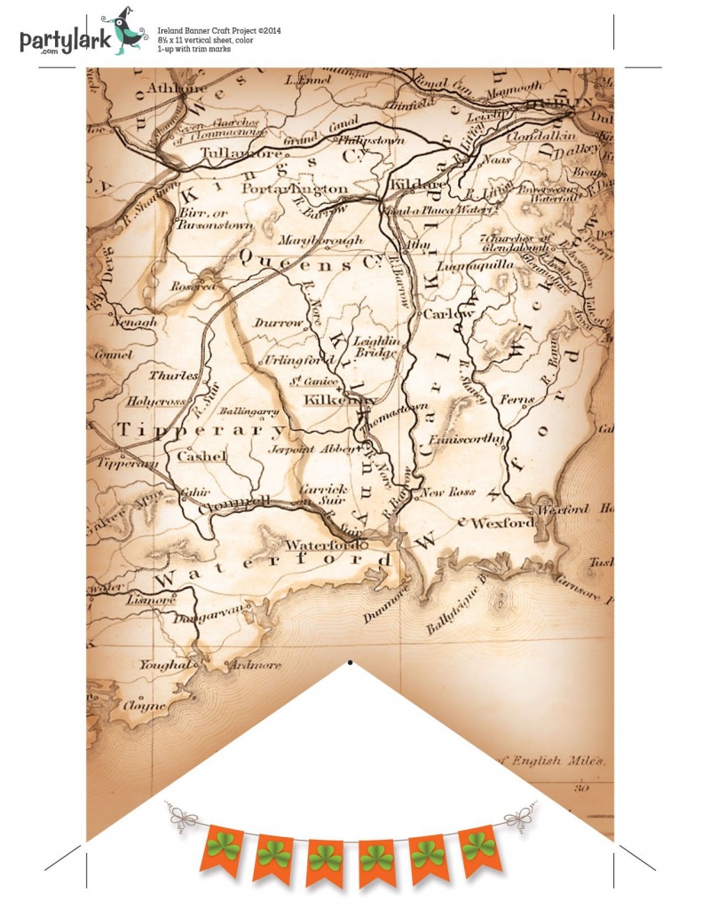 Partylark Printables: Antiqued-Map Of Ireland On Banner Flag, For - Printable Map Banner