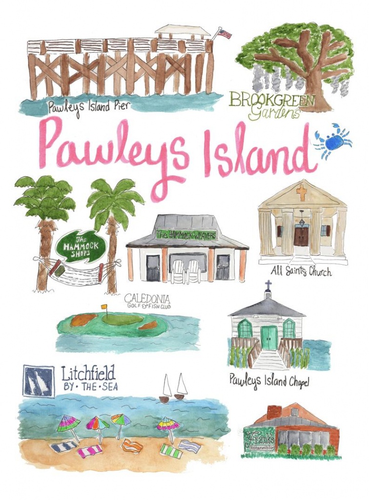 Pawleys Island Sc Map Landmark Print Illustrated Watercolor | Etsy - Brookgreen Gardens Printable Map