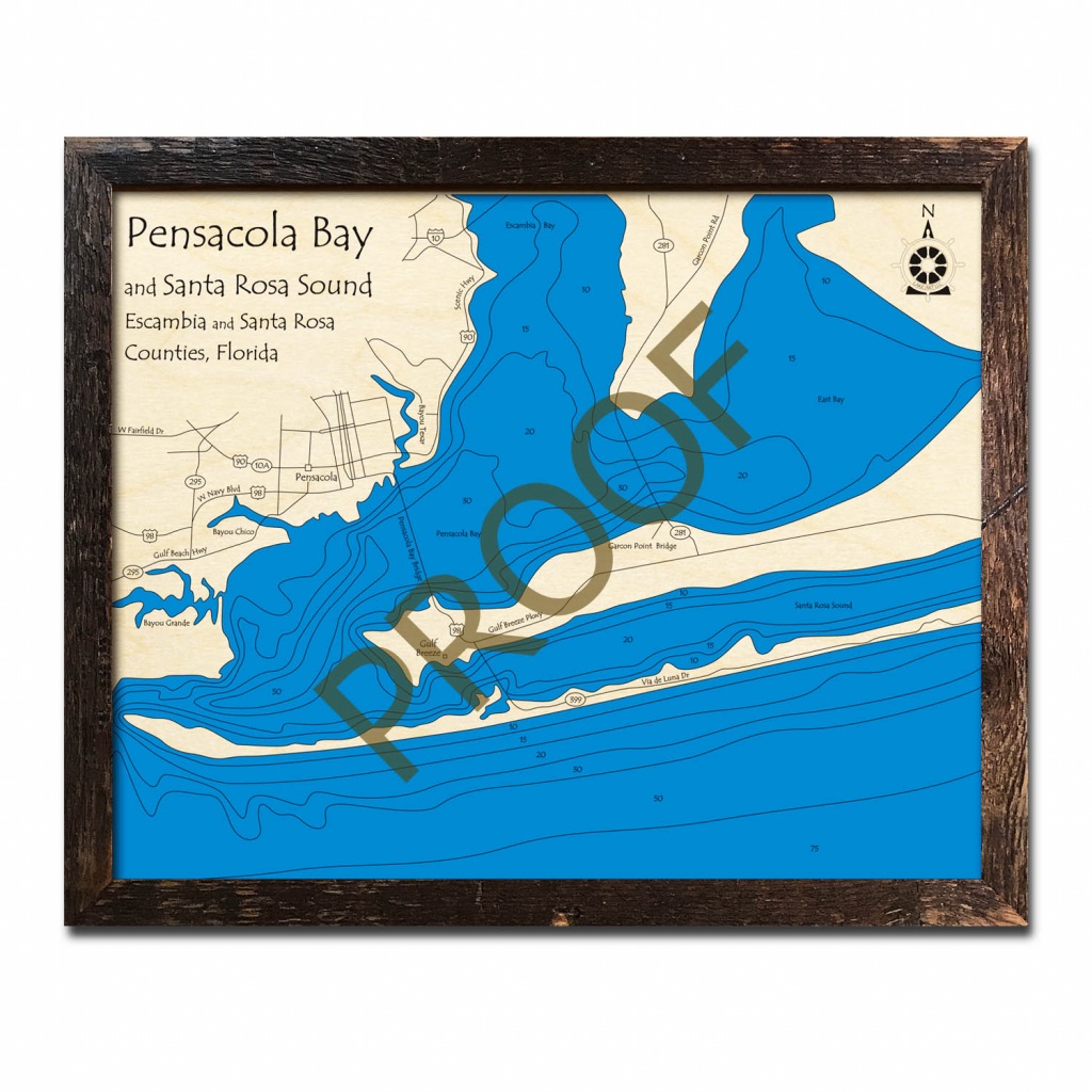Pensacola Bay And Santa Rosa Sound, Fl Nautical Wood Maps - Santa Rosa Sound Florida Map