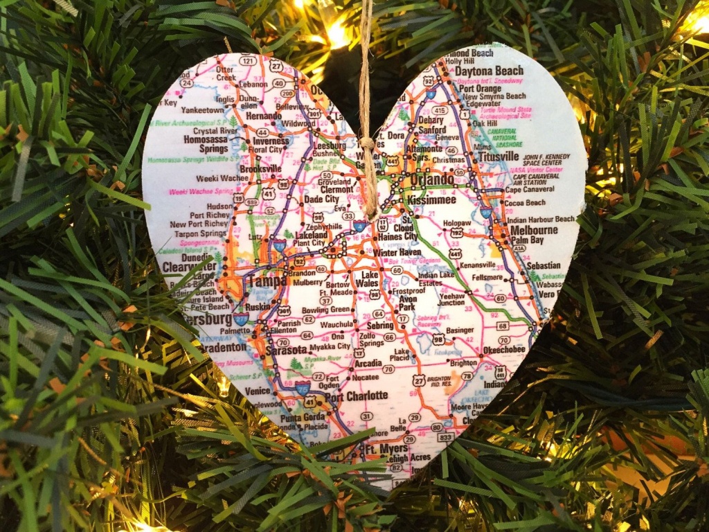 Personalized Florida Map Ornament | Jolly Holiday | Orlando Map - Christmas Florida Map