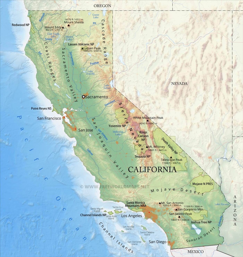 Physical Map Of California - California Geography Map  Printable Maps