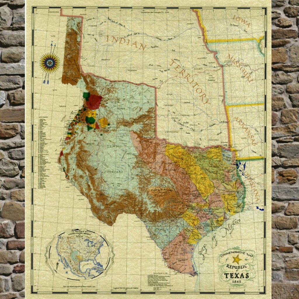 Pinjennifer Burger On Stairway Wall | Framed Maps, Republic Of - Republic Of Texas Map Framed