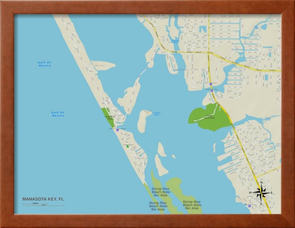 Political Map Of Manasota Key, Fl Framed Print Wall Art - Manasota Key Florida Map