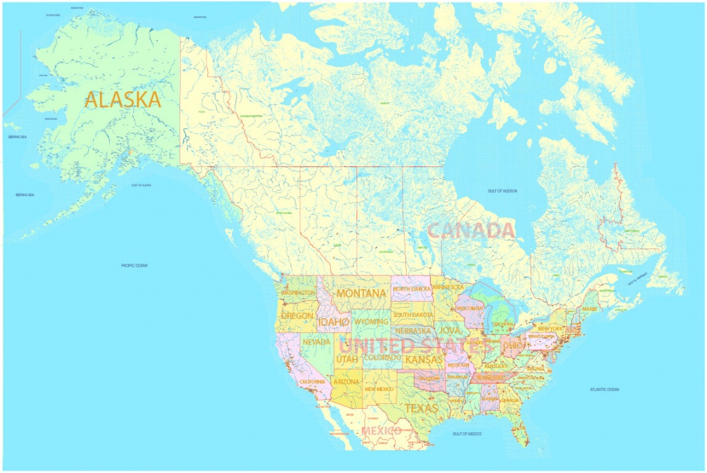 Printable Map Us And Canada Editable, Adobe Illustrator - World Map With Cities Printable