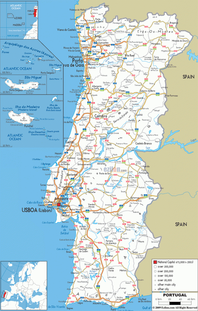 Printable Portugal Road Map,portugal Transport Map,portugal - Printable Map Of Portugal