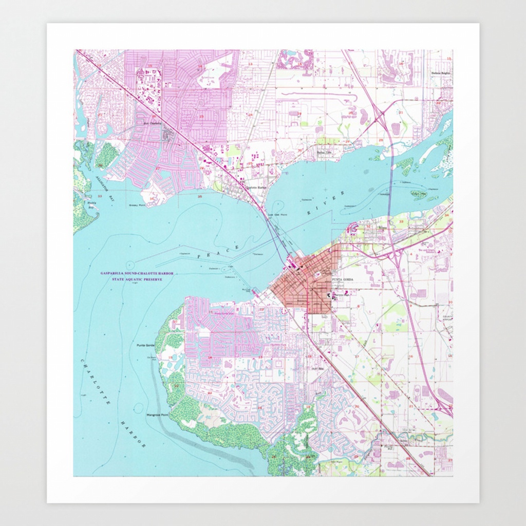 Punta Gorda &amp;amp; Port Charlotte Florida Map (1957) Art Print - Punta Gorda Florida Map