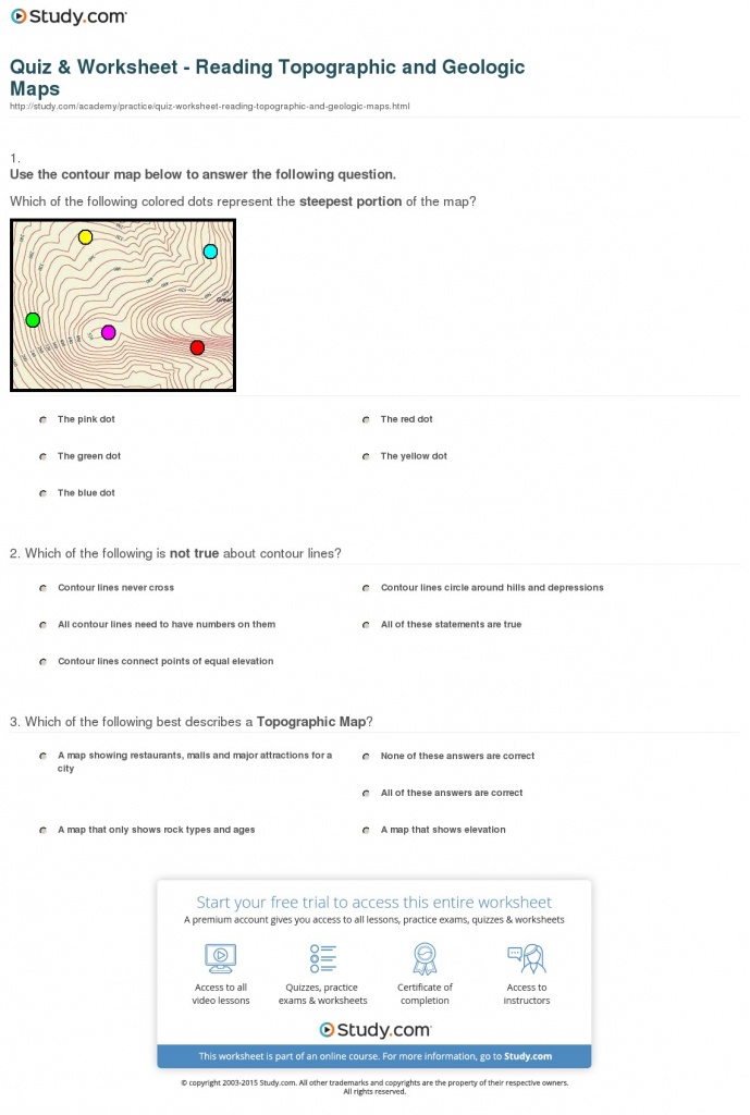 Quiz &amp;amp; Worksheet - Reading Topographic And Geologic Maps | Study - Map Reading Quiz Printable