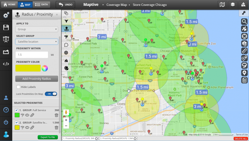 Radius Map And Proximity Tool - Maptive - Printable Radius Map