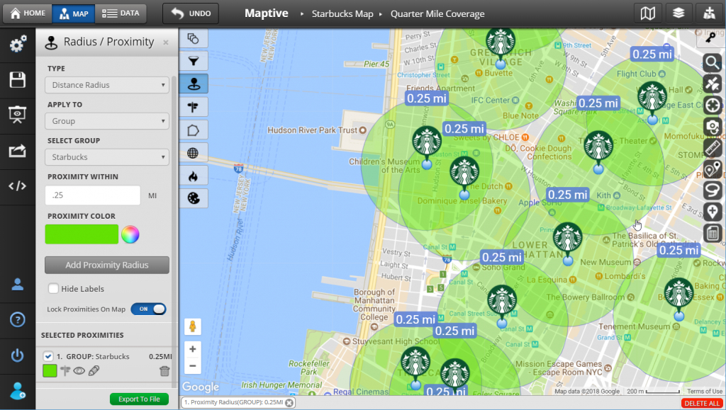 Radius Map And Proximity Tool - Maptive - Printable Radius Map