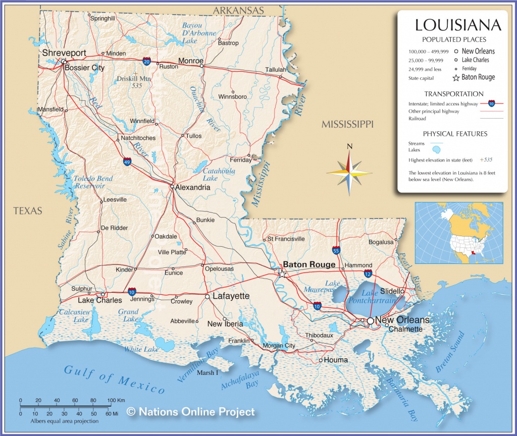 Reference Maps Of Louisiana, Usa - Nations Online Project - Texas Louisiana Border Map