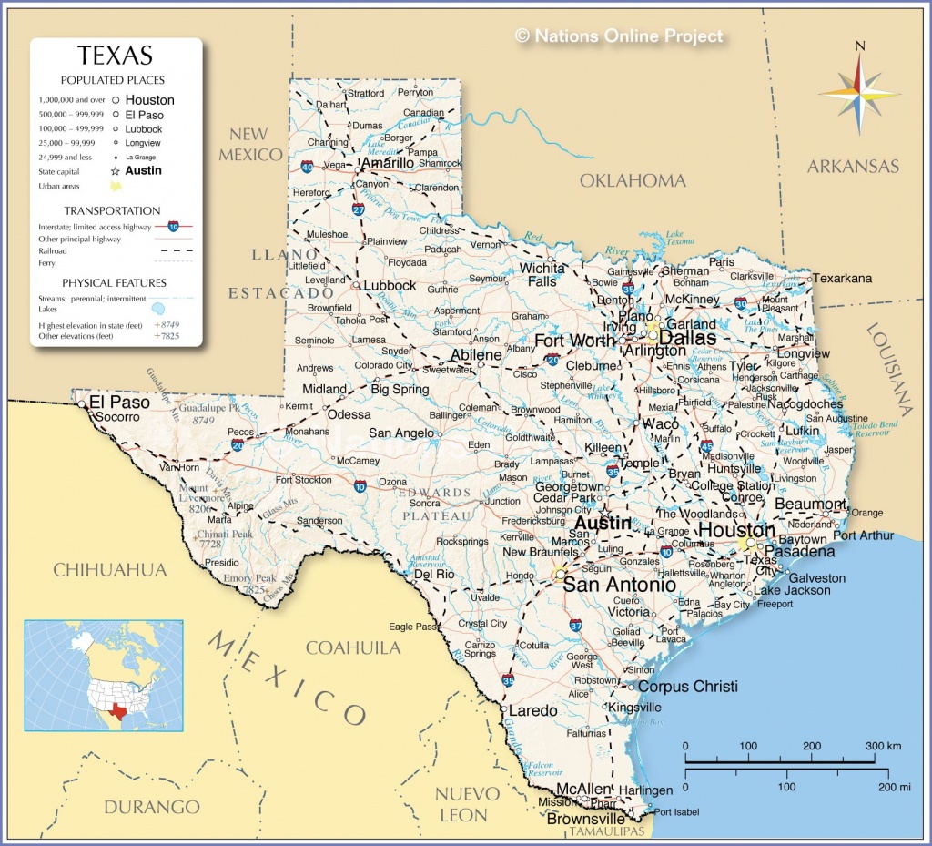 Reference Maps Of Texas, Usa - Nations Online Project - Map Of Texas Coastline Cities