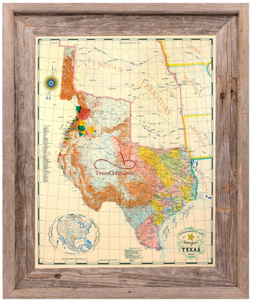 Republic Of Texas Map 1845 Large Framed - Map Of Texas Art
