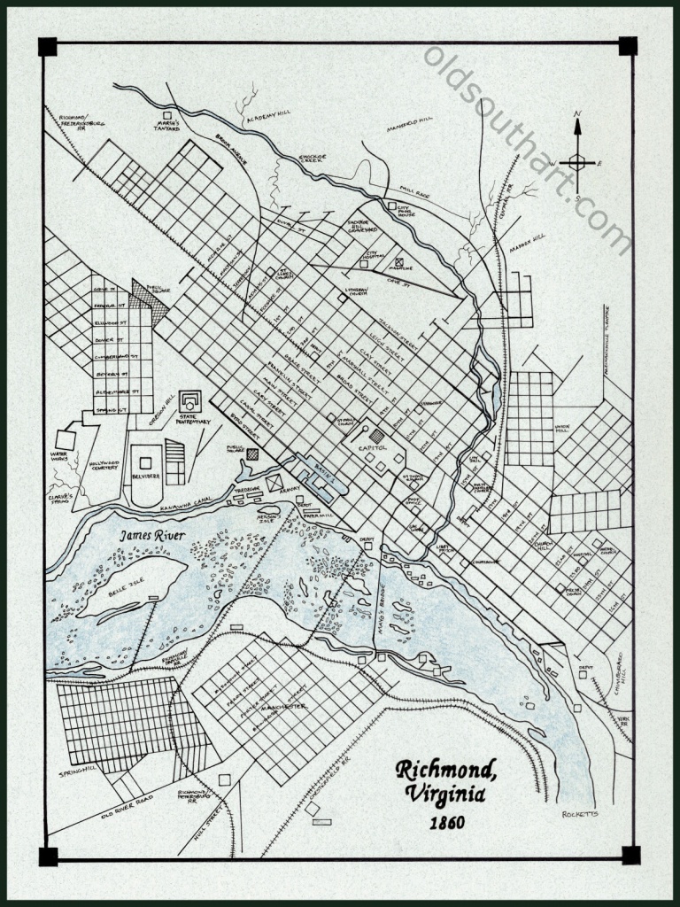 Richmond, Va 1860 Map - 12&amp;#039; X 16&amp;quot; - Printable Map Of Richmond Va