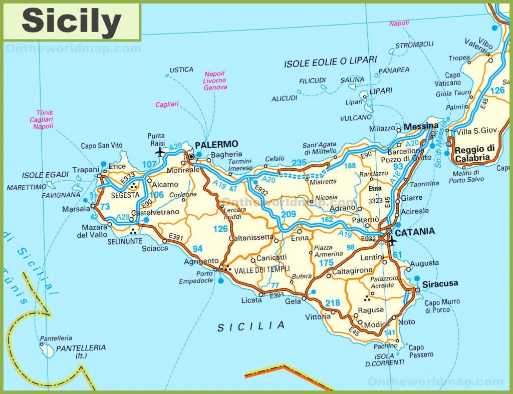 Road Map Of Sicily With Cities And Towns - Printable Map Of Sicily