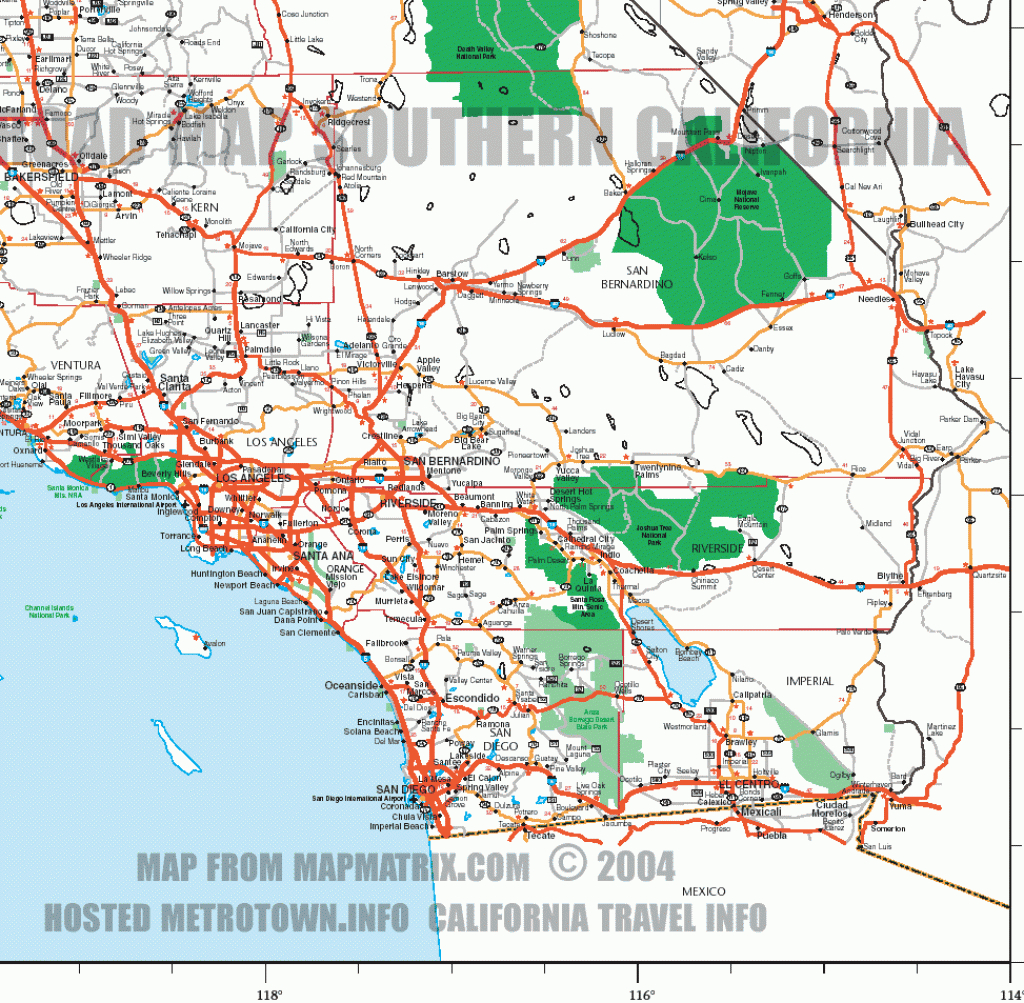 Road Map Of Southern California Including : Santa Barbara, Los - Interactive Map Of California