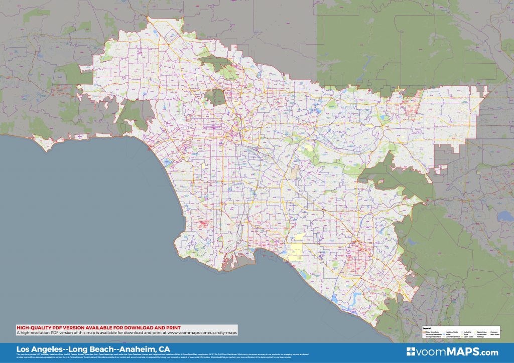 Road, Zip Code &amp;amp; Neighborhood Map Of Los Angeles, Long Beach - Printable Map Of Long Beach Ca