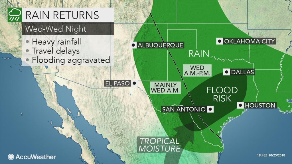 Rounds Of Heavy Rain To Threaten Flooding Across Texas At Midweek - Texas Flood Map