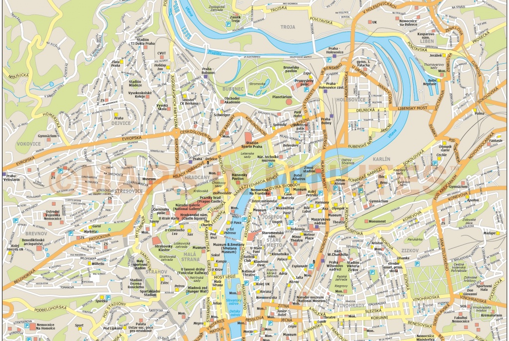 Royalty Free Prague Illustrator Vector Format City Map - Prague City Map Printable
