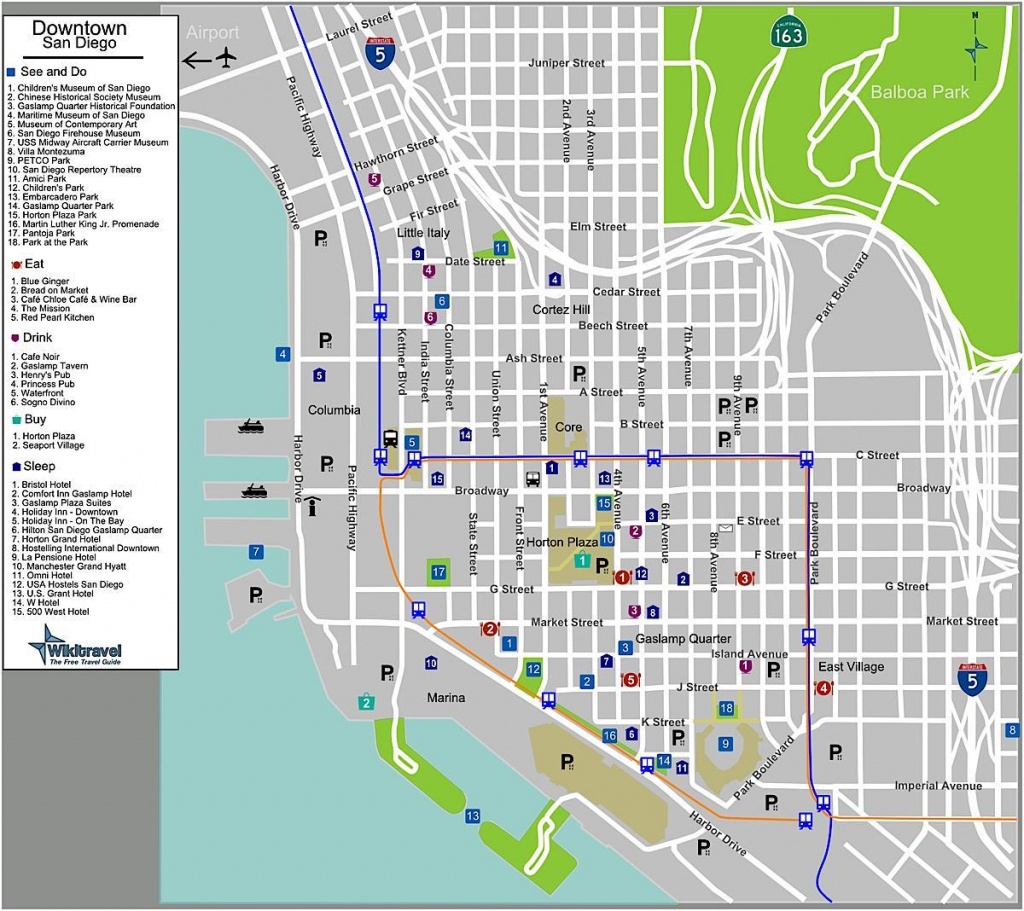 San Diego Downtown Map - Map Of San Diego Downtown (California - Usa) - California Hostels Map