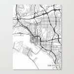 San Diego Map, California Usa   Black & White Portrait Canvas Print   California Map Black And White