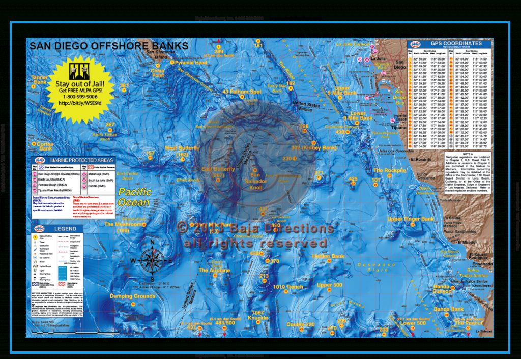 San Diego Offshore Banks - Baja Directions - Southern California Fishing Spots Map