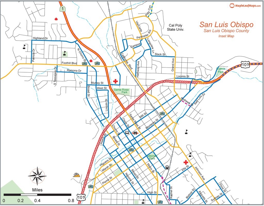 San Luis Obispo City Bike Map - Maplets - San Luis Obispo California Map