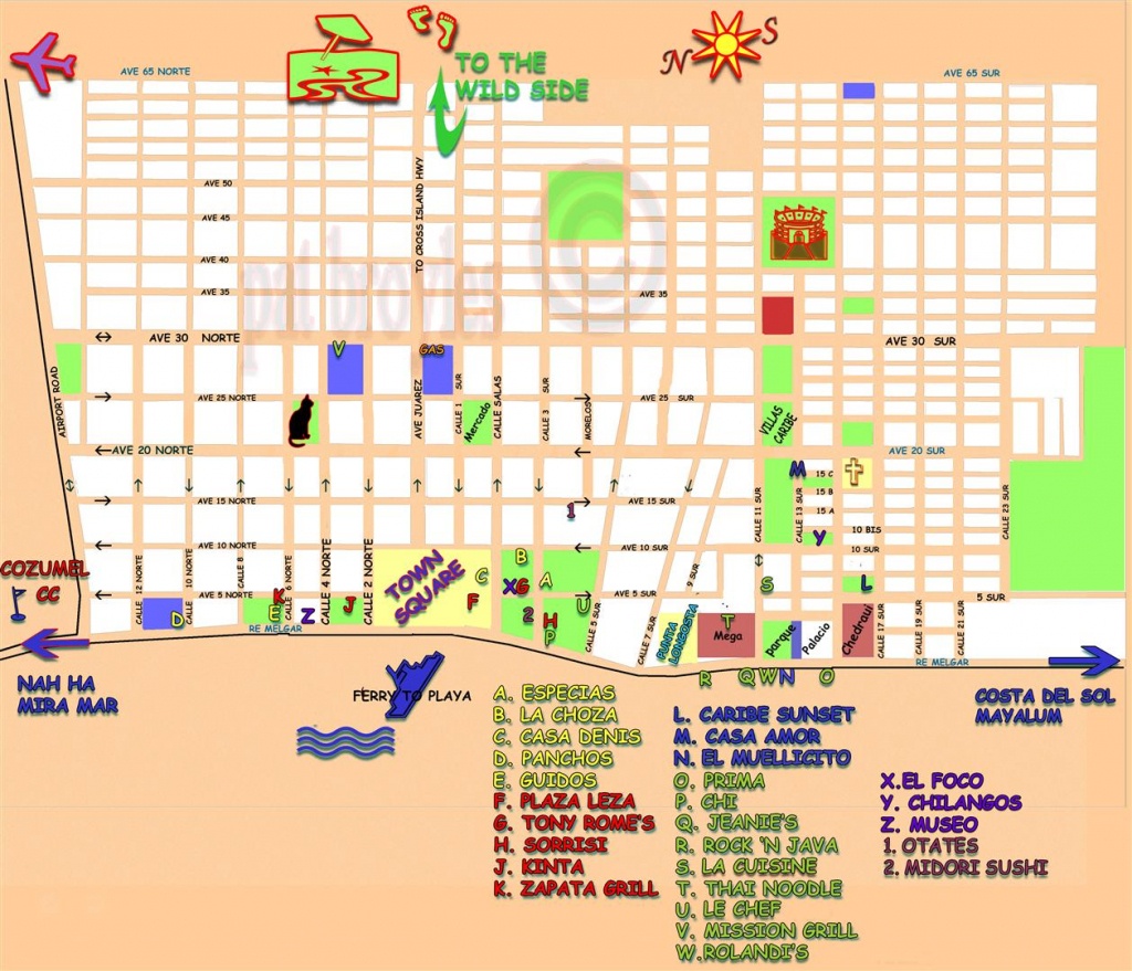 San Miguel Cozumel Map And Travel Information | Download Free San - Printable Street Map Of Cozumel