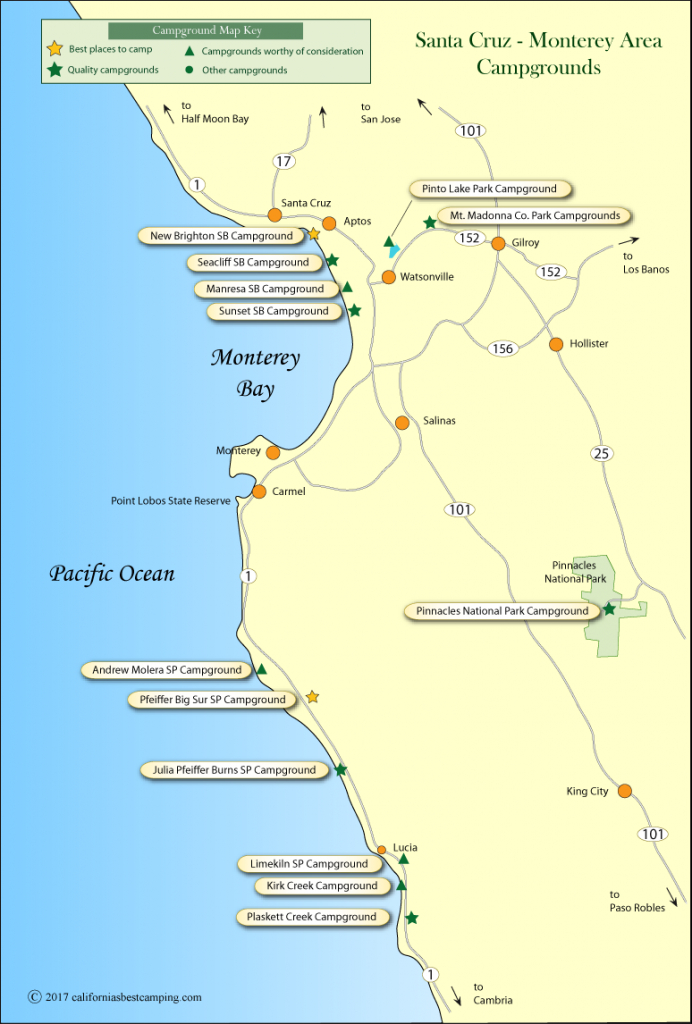 Santa Cruz - Monterey Area Campground Map - Camping Central California Coast Map