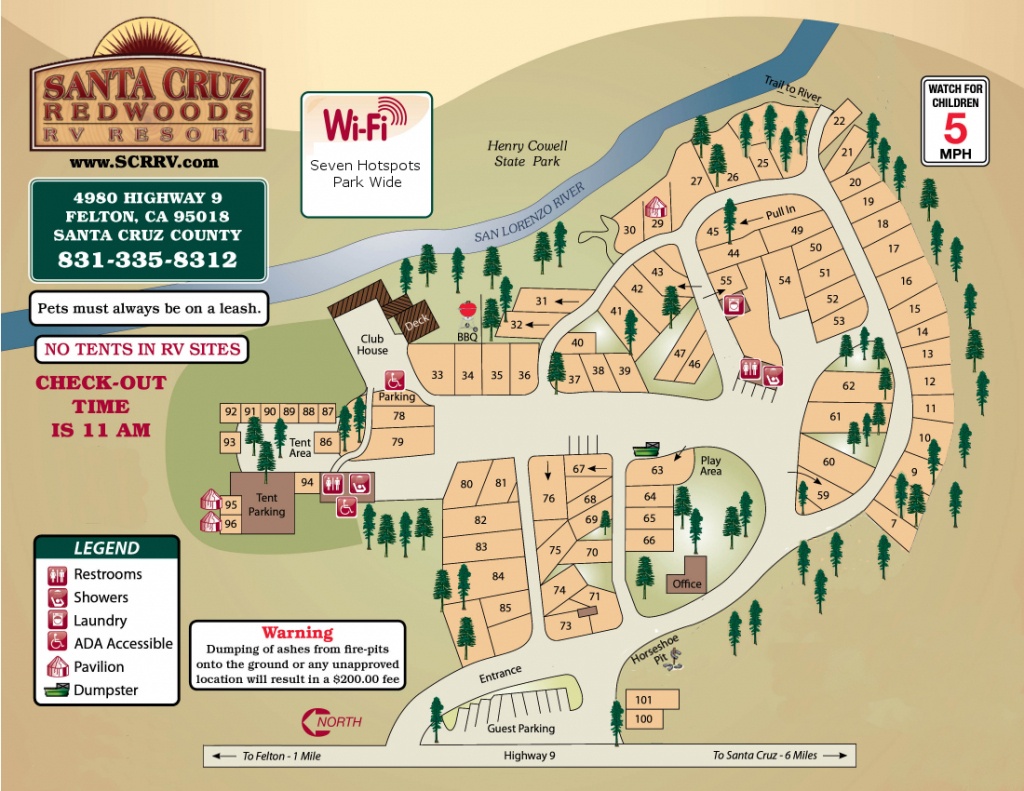 Santa Cruz Redwoods Rv Resort In Felton, Ca 95018 - California Rv Resorts Map