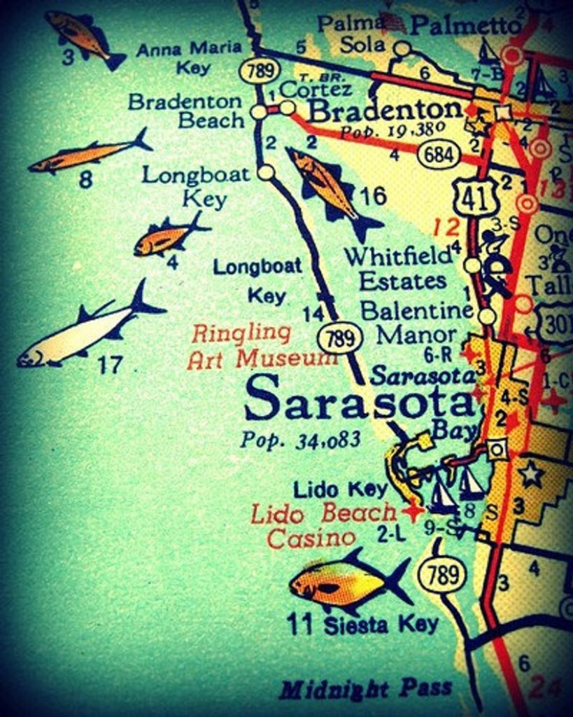 Sarasota Siesta Key Florida 11x14 Vintage Map Photograph Beach Etsy Siesta Key Florida Map