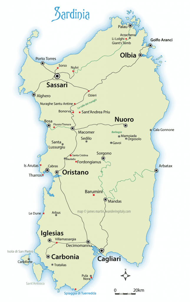 Sardinia Map And Travel Guide | Wandering Italy - Printable Map Of Sardinia