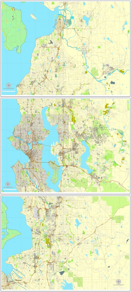 Seattle Pdf Map State Washington, Us Printable Vector City Plan 3 - Printable Map Of Seattle