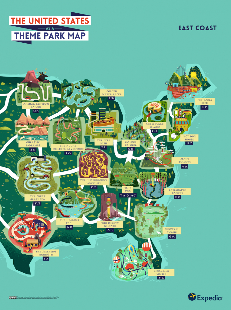 See The Usa As An Outdoor Theme Park With This Colourful Map - Florida Theme Parks On A Map
