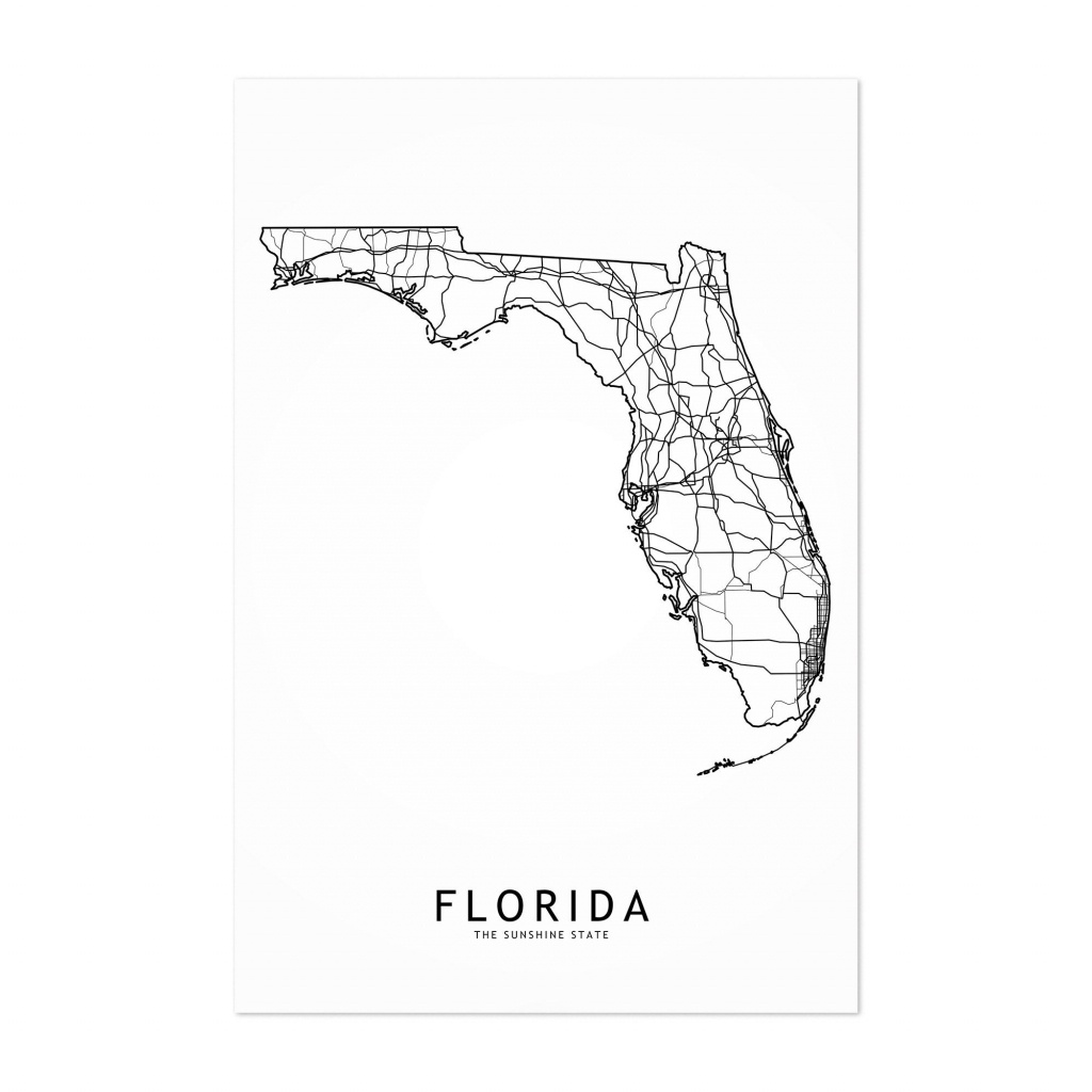 Shop Noir Gallery Florida Black &amp;amp; White State Map Unframed Art Print - Florida Map Art