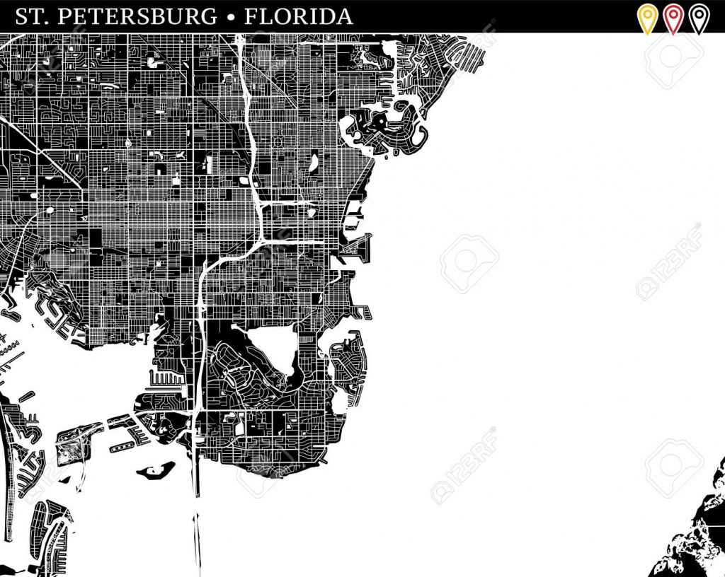 Simple Map Of St. Petersburg, Florida, Usa. Black And White Version - Florida Map Black And White