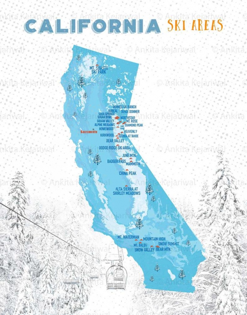 Ski Map Resorts Map For Skiers California Ski Map Gift For | Etsy - Southern California Ski Resorts Map