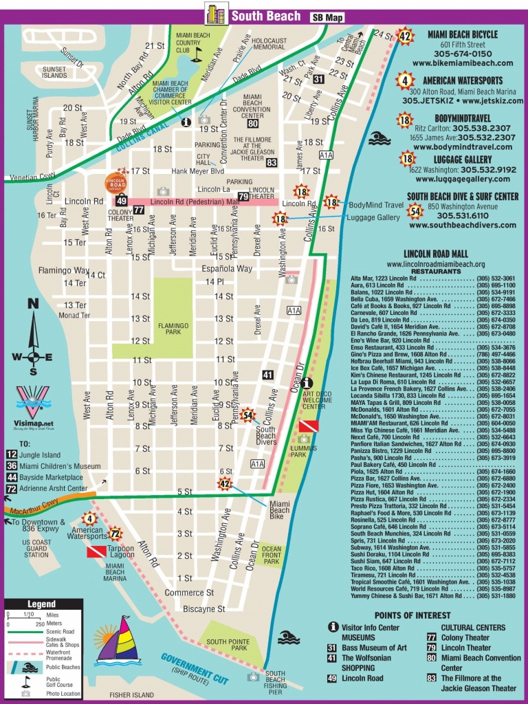 South Beach Restaurant And Sightseeing Map | Miami | South Beach - Map Of Miami Beach Florida Hotels