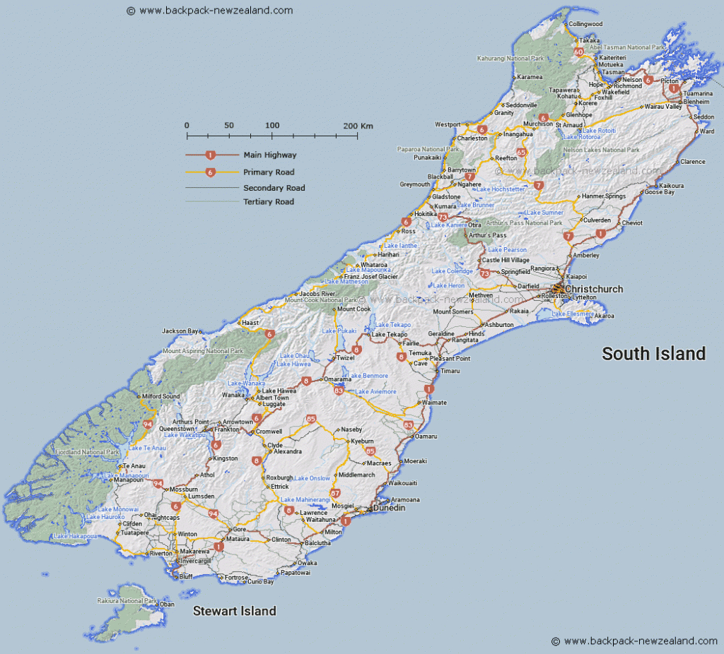South Island Map - New Zealand Road Maps - New Zealand North Island Map Printable