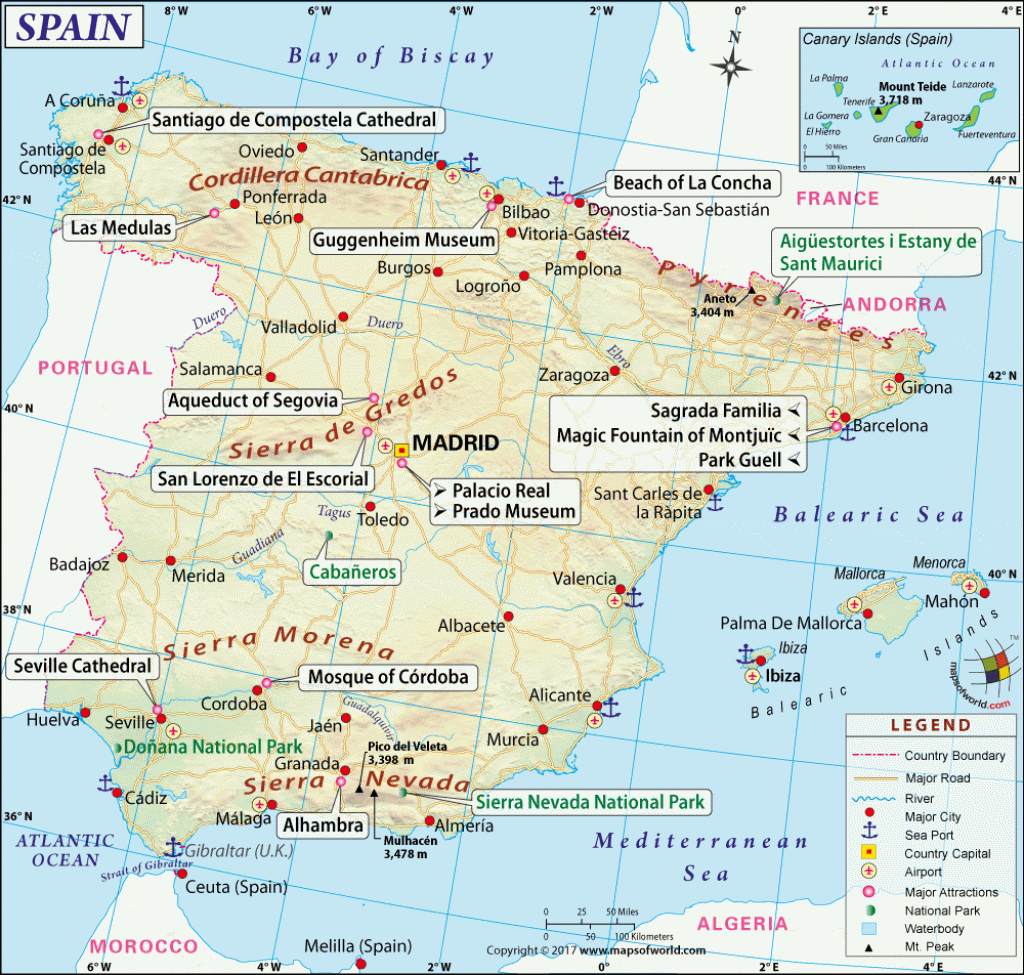 Spain Map, Printable And Detailed Map Of Spain - Printable Map Of Spain With Cities