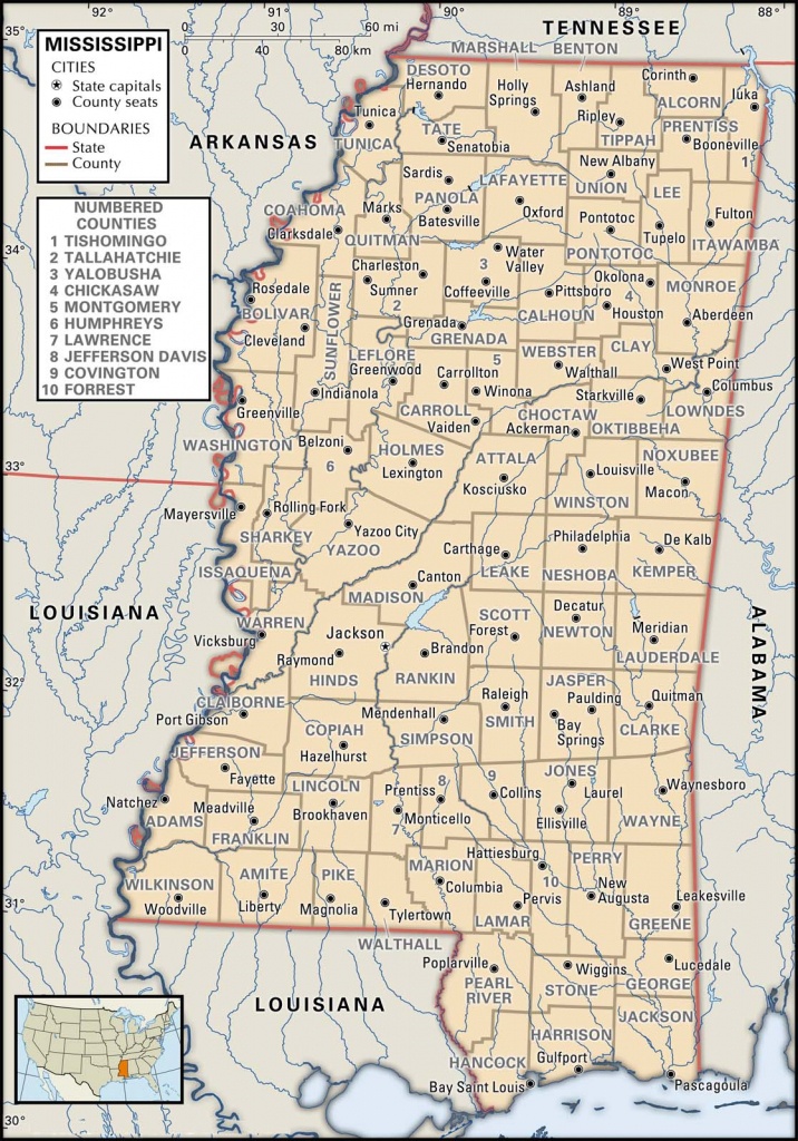 State And County Maps Of Mississippi - Printable Map Of Ms