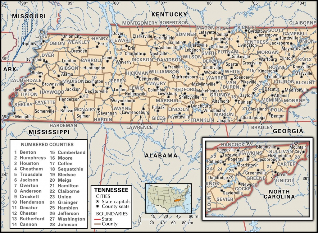State And County Maps Of Tennessee - Printable Map Of Tennessee With Cities