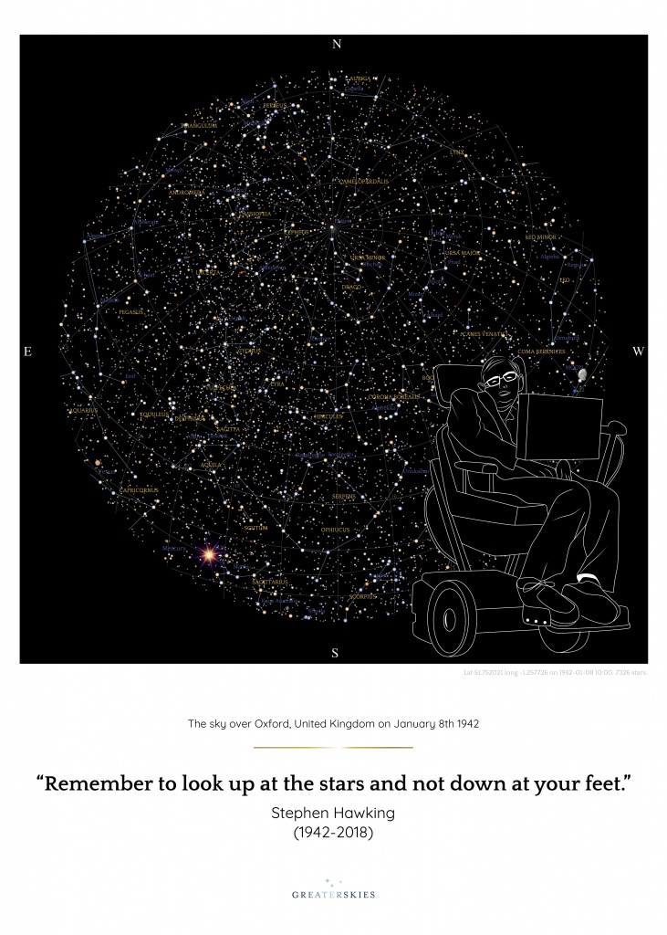 Stephen Hawking Commemorative Star Map - Greaterskies - Free Printable Star Maps