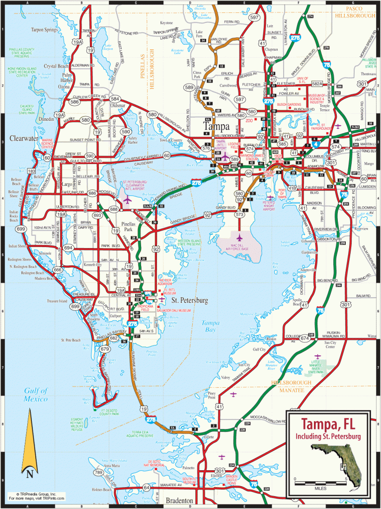 Tampa, St. Petersburg &amp;amp; Clearwater Map - Clearwater Beach Florida Map