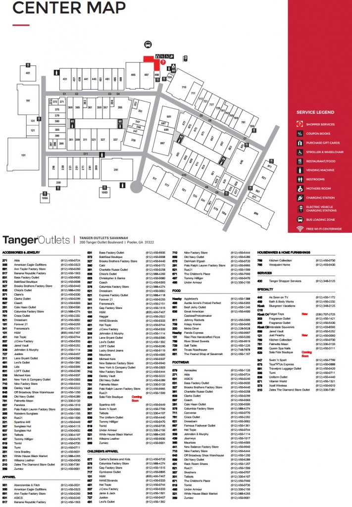 Tanger Outlets Savannah - Store List, Hours, (Location: Pooler - Tanger Outlets Texas City Stores Map
